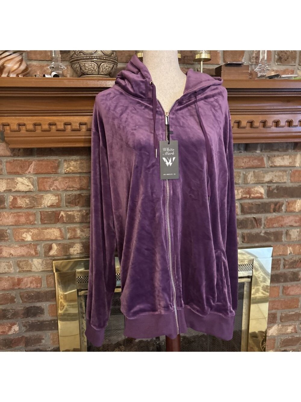 white mark Los Angeles Purple Velour Hooded Zip Up Jacket Size 3XL New